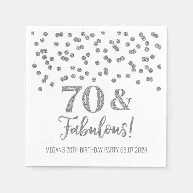 Silver Confetti 70 & Fabulous  Napkins (Front)