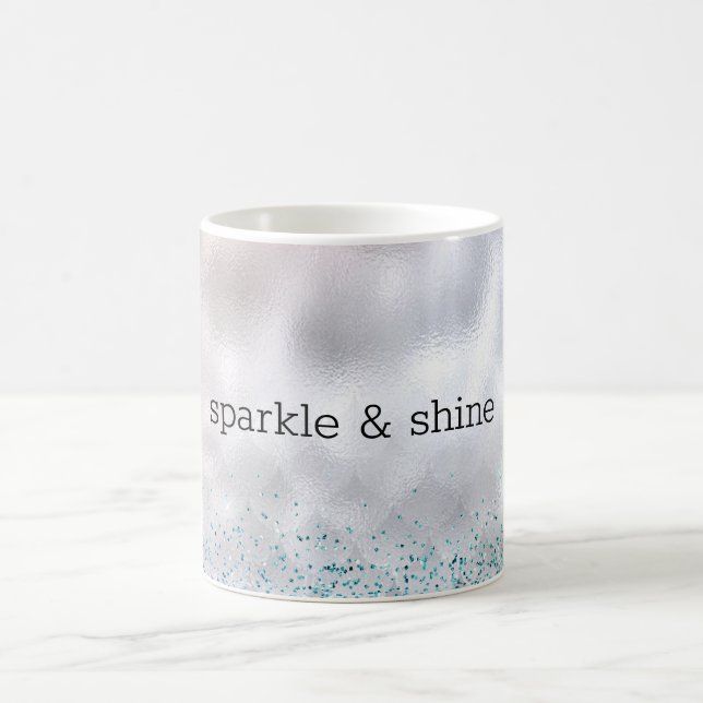 Silver Confetti Aqua Pink Glitter Sparkle Mermaid Coffee Mug (Center)