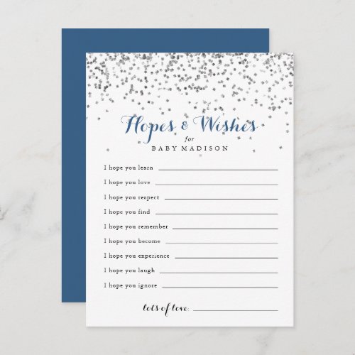 Silver Confetti Baby Shower Hopes  Wishes Card
