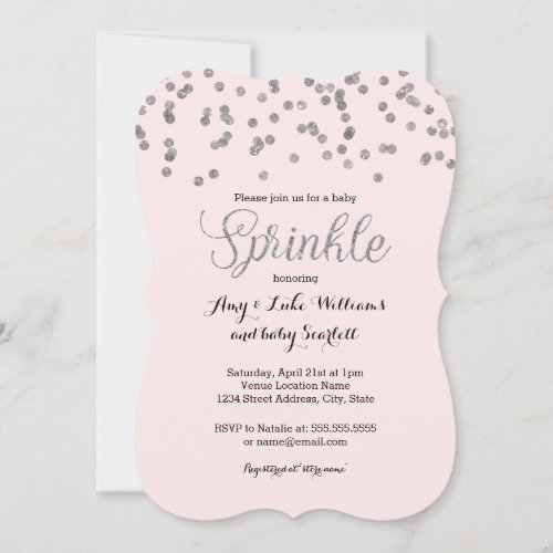 Silver Confetti Baby Sprinkle Girl Shower Invite