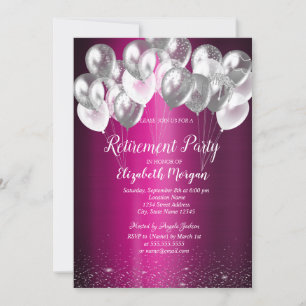 Silver Confetti Balloons Purple Retirement Invitation