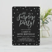 Silver Confetti & Black | Surprise Birthday Party Invitation (Standing Front)