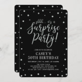 Silver Confetti & Black | Surprise Birthday Party Invitation (Front/Back)