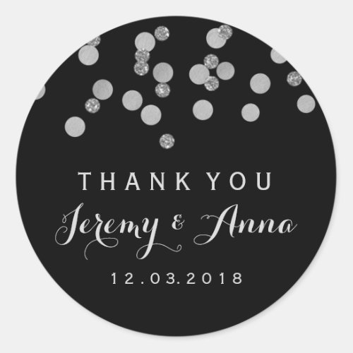 Silver Confetti Black Thank you  sticker