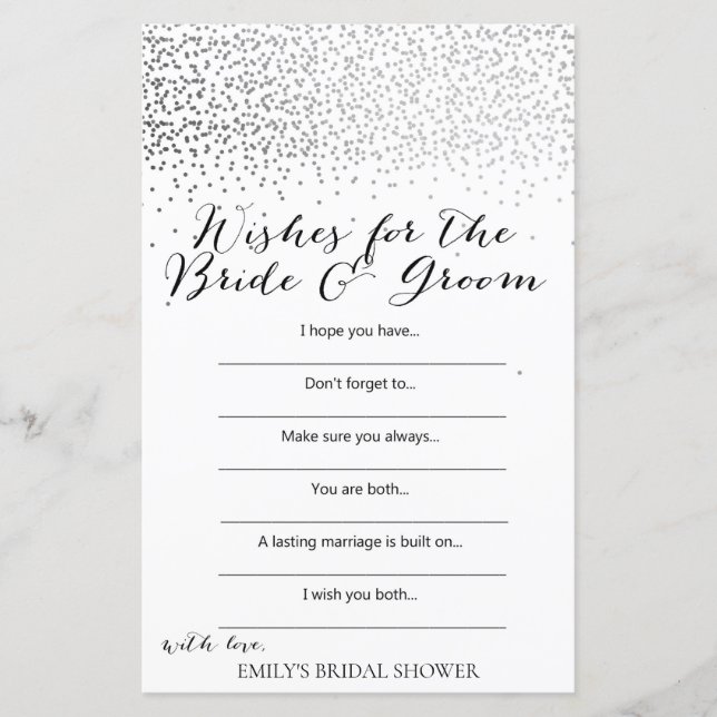 Silver Confetti Bridal Shower Game PRINTED (Front)