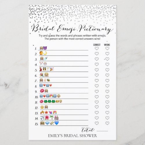 Silver Confetti Bridal Shower Game PRINTED