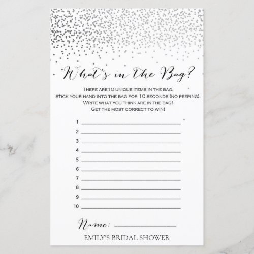 Silver Confetti Bridal Shower Game PRINTED