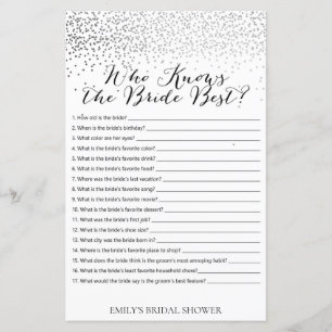 Silver Confetti Bridal Shower Game PRINTED