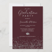 Silver confetti burgundy typography graduation invitation (Back)