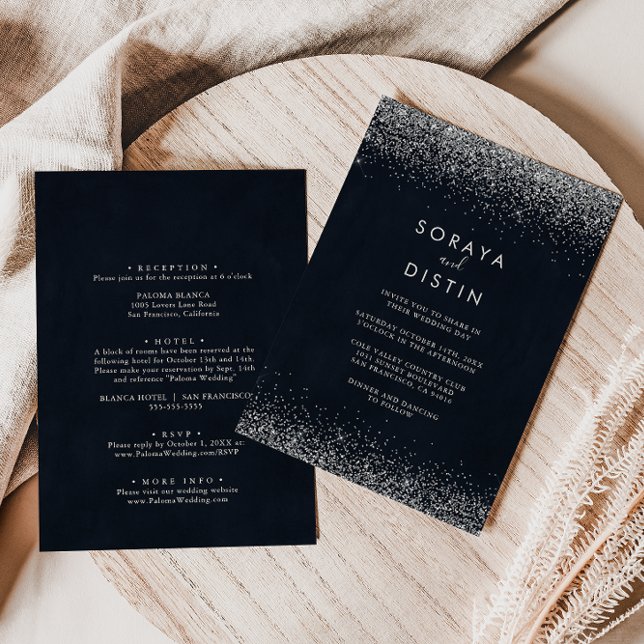Silver Confetti Calligraphy Back & Front Wedding   Invitation (Creator Uploaded)