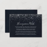 Silver Confetti Calligraphy Honeymoon Wish   Enclosure Card<br><div class="desc">This silver confetti calligraphy honeymoon wish enclosure card is perfect for a rustic wedding. The simple and elegant design features classic and fancy script typography in with a blue background and silver confetti.</div>