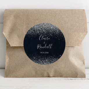 Silver Confetti Calligraphy Wedding Classic Round Sticker