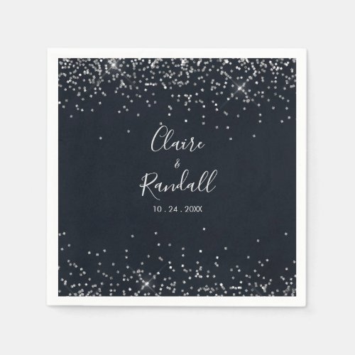 Silver Confetti Calligraphy Wedding Napkins