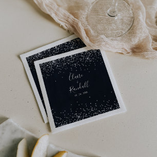 Silver Confetti Calligraphy Wedding Napkins