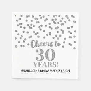 Silver Confetti Cheers to 30 Years Birthday Napkins