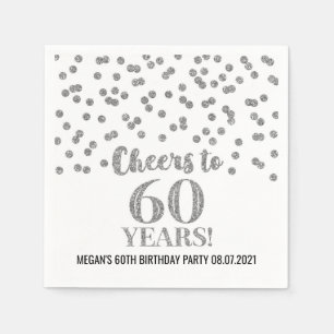 Silver Confetti Cheers to 60 Years Birthday Napkins