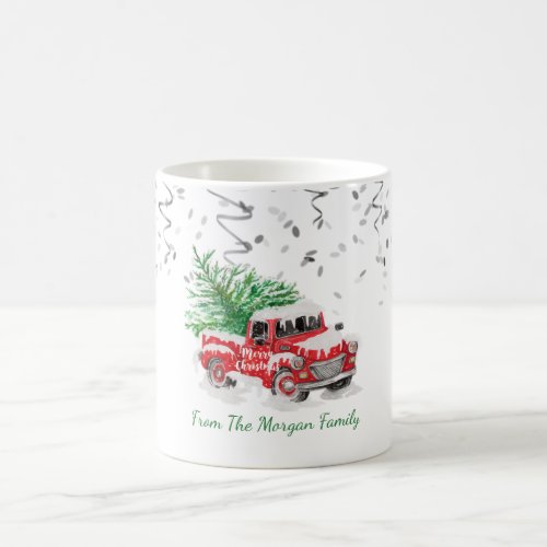 Silver ConfettiChristmas Red Truck Pine Tree Snow Coffee Mug