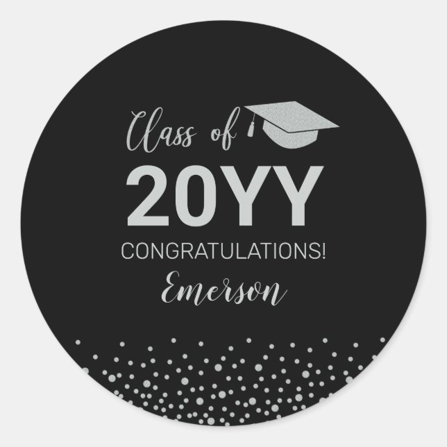 Silver Confetti Class Graduation Party Favor  Classic Round Sticker (Front)