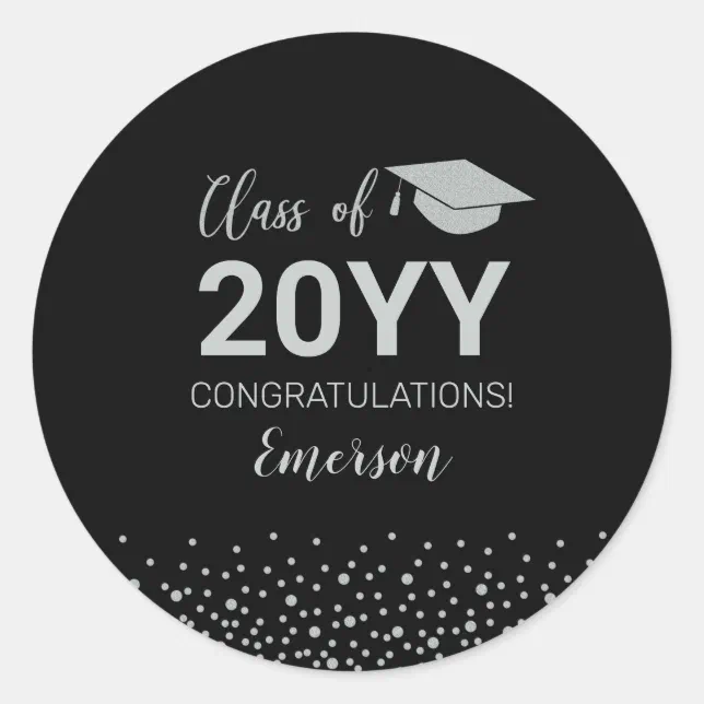 Silver Confetti Class Graduation Party Favor Classic Round Sticker | Zazzle