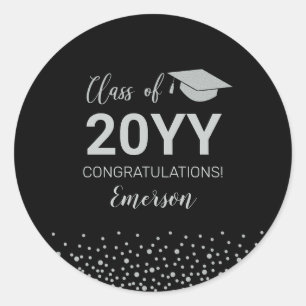 Silver Confetti Class Graduation Party Favor  Classic Round Sticker