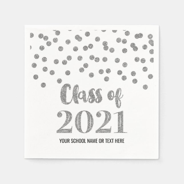 Silver Confetti Class of 2021 Graduation Napkins (Front)