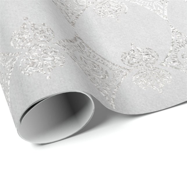 Silver Confetti Diamond Cut Glitter Glam Vip Wrapping Paper (Roll Corner)