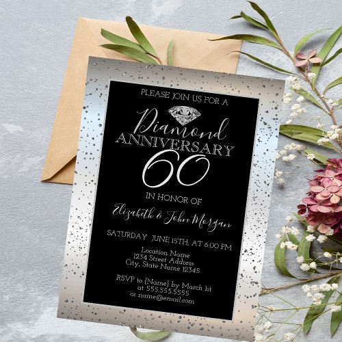 Silver Confetti Diamond Wedding Anniversary Invitation