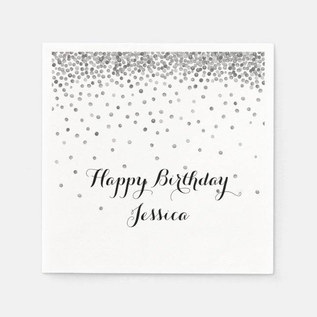 Silver Confetti Dots Paper Napkins (Front)