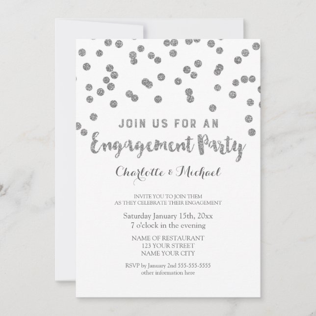 Silver Confetti Engagement Party Invitation (Front)