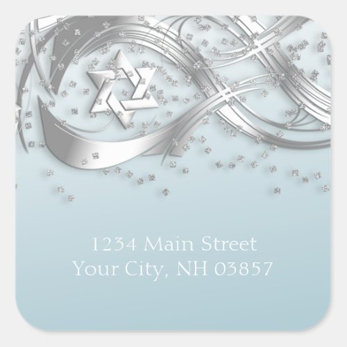 Silver Confetti Flourish Return Address White Square Sticker