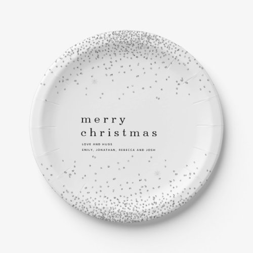 Silver Confetti Glitter Name Merry Christmas Paper Plates