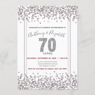 Silver Confetti Glitter-Style 70th Anniversary Invitation
