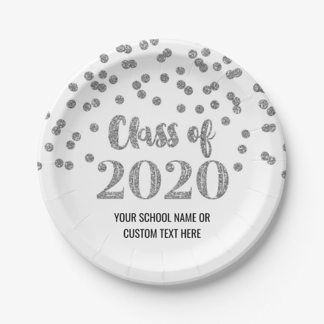 Silver Confetti Graduation 2020 Paper Plates (Front)