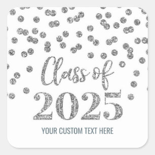 Silver Confetti Graduation 2025 Square Sticker