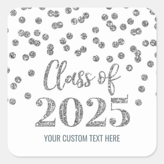 Silver Confetti Graduation 2025  Square Sticker (Front)