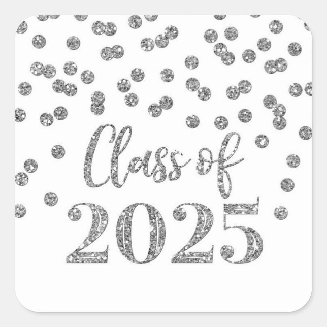 Silver Confetti Graduation 2025 Square Sticker (Front)