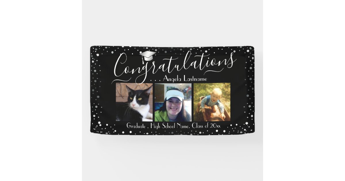 Silver Confetti Graduation 3 Photo Budget Banner | Zazzle
