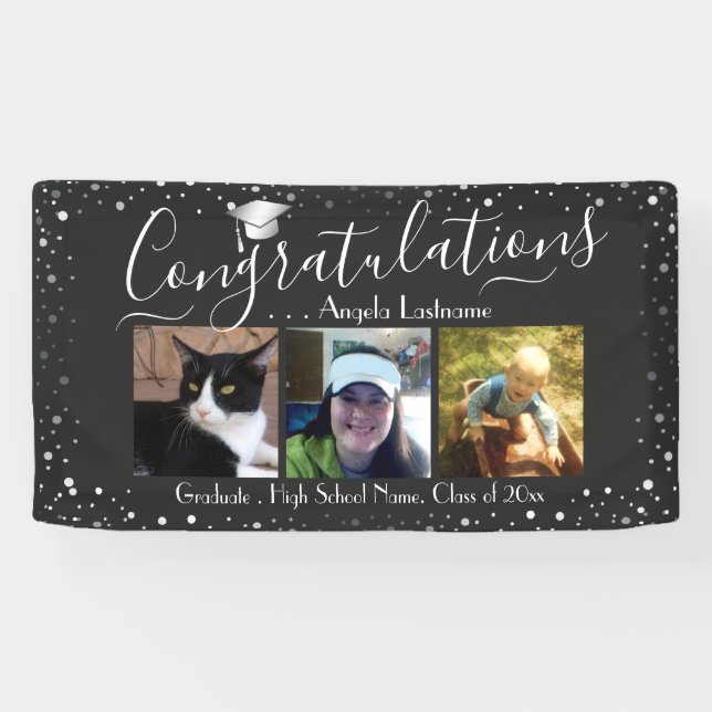 Silver Confetti Graduation 3 Photo Budget Banner (Horizontal)