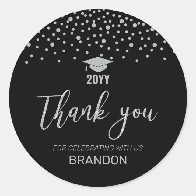 Silver Confetti Graduation Party Favor Classi Classic Round Sticker (Front)
