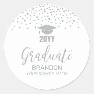 Silver Confetti Graduation Party Favor Classic Round Sticker