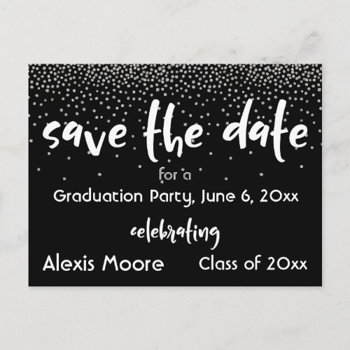 Silver Confetti Graduation Party Save the Date Announcement Postcard