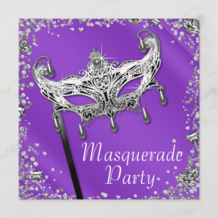 Silver Confetti Lavender Purple Masquerade Party Invitation