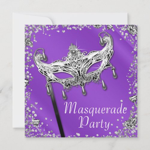 Silver Confetti Lavender Purple Masquerade Party Announcement