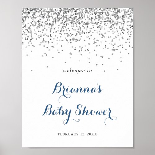 Silver Confetti Minimalist Baby Shower Welcome  Poster