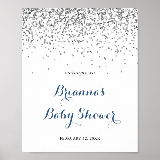 Silver Confetti Minimalist Baby Shower Welcome  Poster (Front)