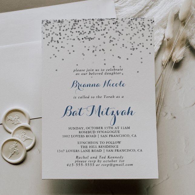 Silver Confetti Minimalist Bat Mitzvah Invitation (Creator Uploaded)