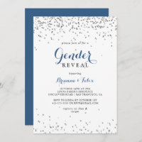 Silver Confetti Minimalist Gender Reveal Party  Invitation