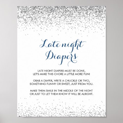 Silver Confetti Minimalist Late Night Diaper  Poster