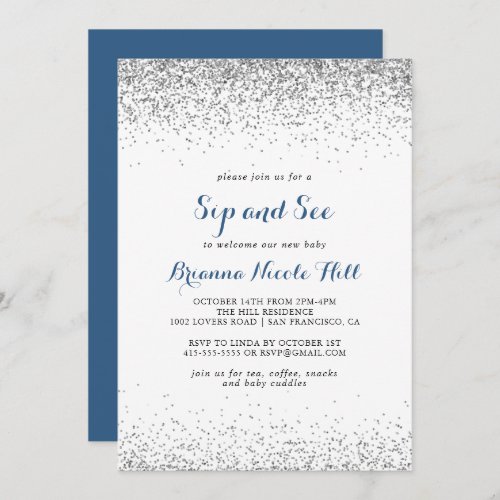 Silver Confetti Minimalist Sip and See  Invitation