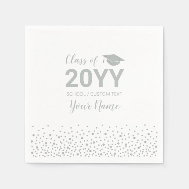 Silver Confetti Modern Graduation Party Napkins (Front)